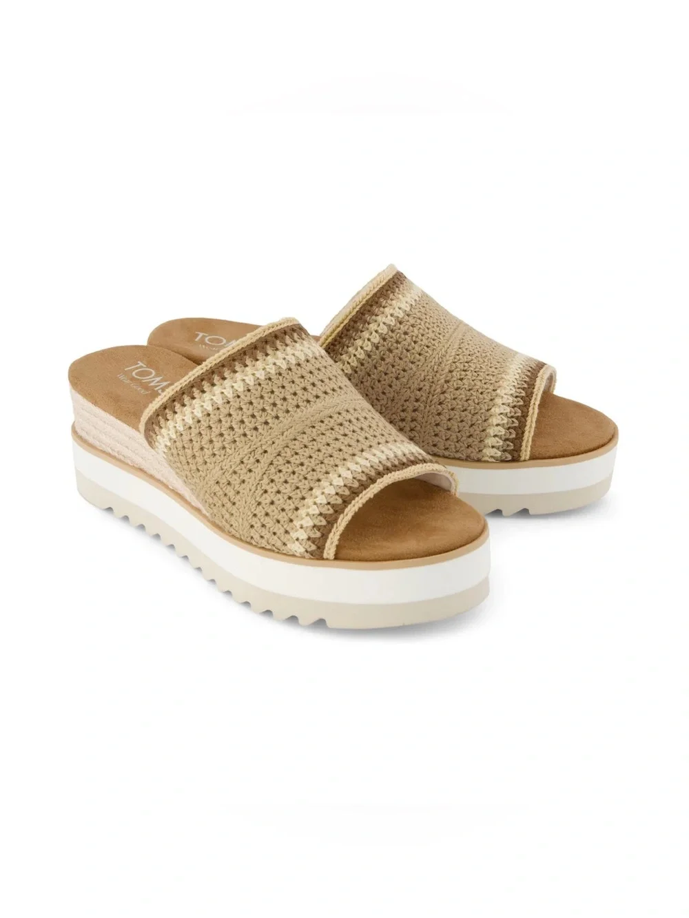 Toms Beige Crochet Platform Slide Sandals